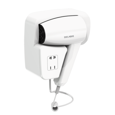 Wall-mounted hair dryer with shaver socket