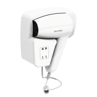 Wall-mounted hair dryer with shaver socket