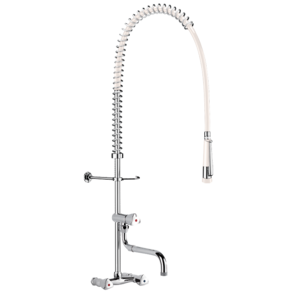 Wall-mounted pre-rinse set with mixer and telescopic spout