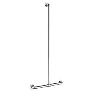 T-shaped stainless steel grab bar with sliding vertical bar, bright