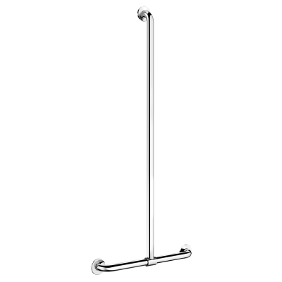 T-shaped stainless steel grab bar with sliding vertical bar, bright