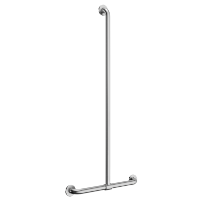 T-shaped stainless steel grab bar with sliding vertical bar, satin