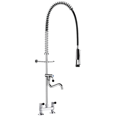 Twin hole pre-rinse mixer set with swivelling tubular spout