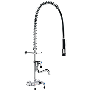 Wall-mounted pre-rinse mixer set with swivelling tubular spout