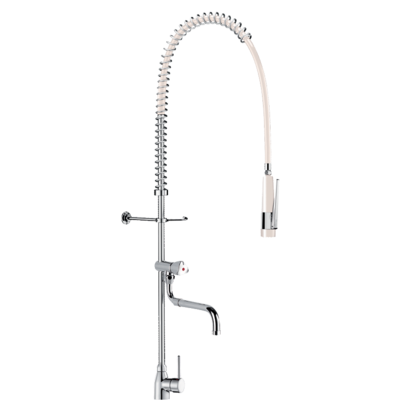 Single hole pre-rinse set with mixer and telescopic spout