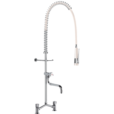 Twin hole pre-rinse set with mixer and telescopic spout