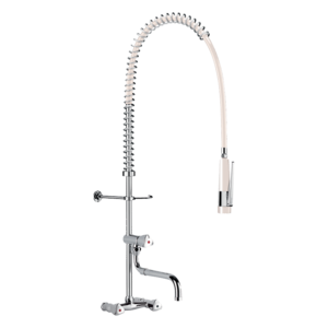Wall-mounted pre-mounted set with mixer and telescopic spout