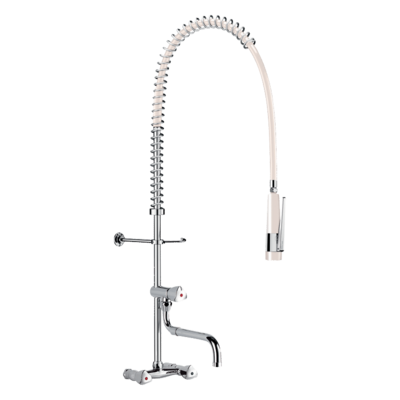 Wall-mounted pre-mounted set with mixer and telescopic spout