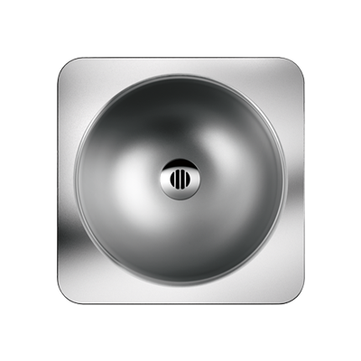 Stainless steel washbasins viewed from above