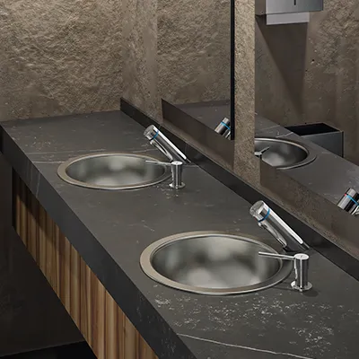 Stainless steel push-button soap dispenser