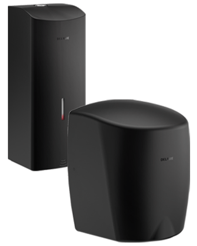 Black wall-mounted soap dispenser