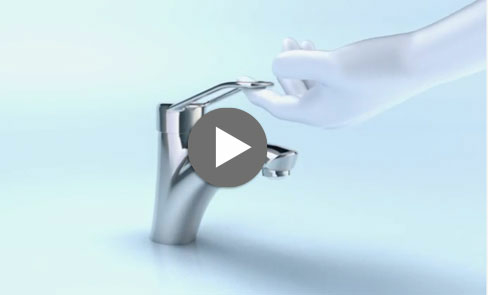 Ergonomic: basin mixer with Hygiene lever for hands-free control